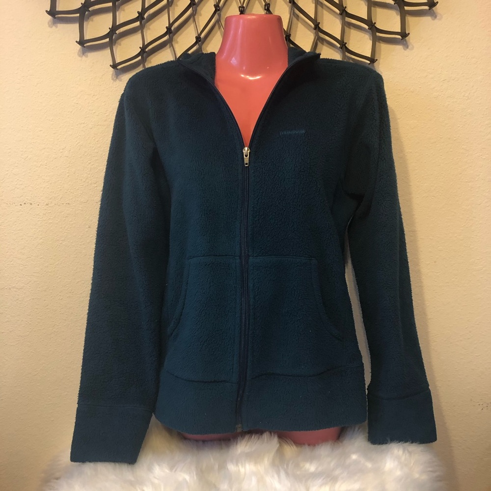Patagonia Fleece Full Zip Hooded Jacket Women’s Size Medium Teal